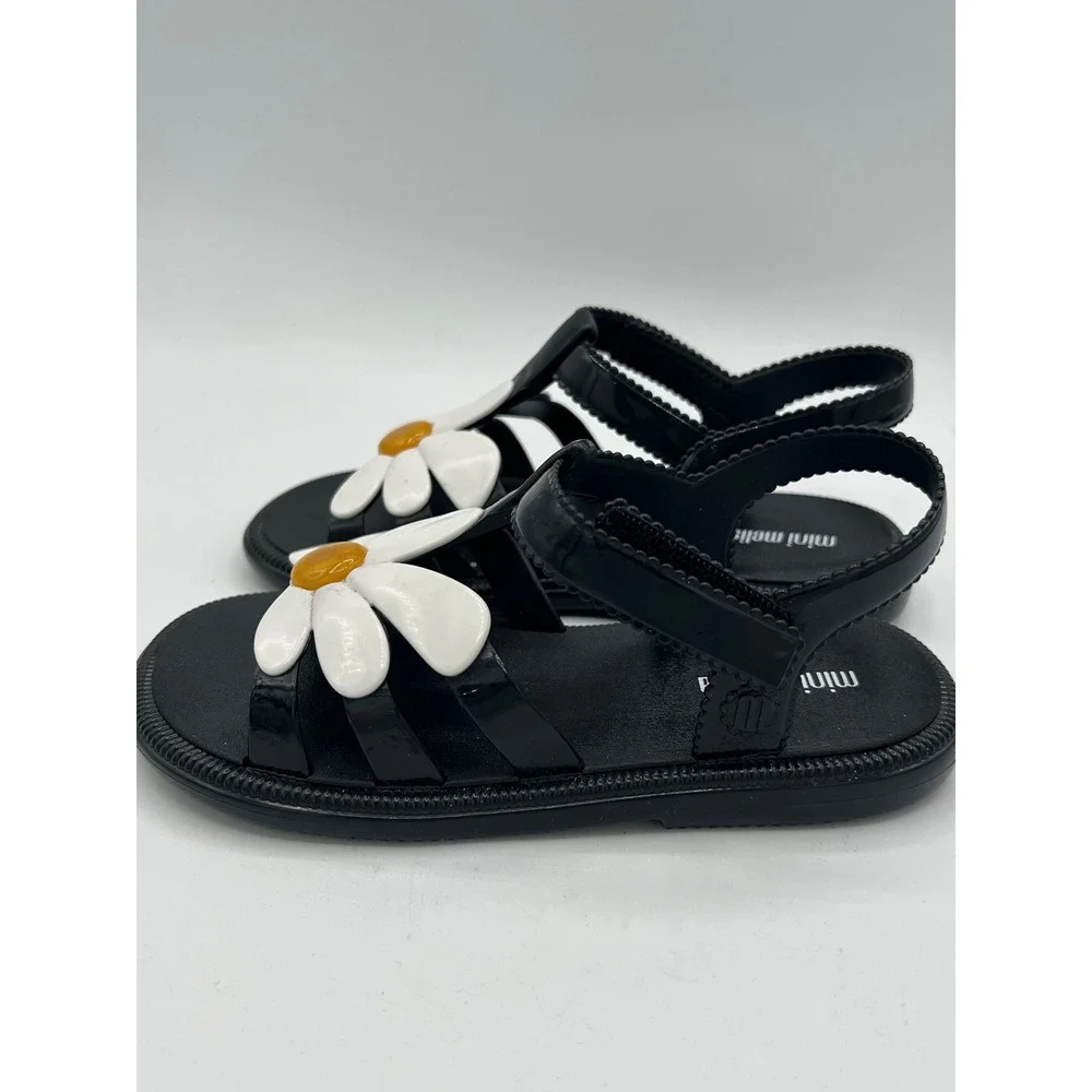 Mini Melissa Hip Bloomy Sandals Girls Sz 13 Daisy Black Flower Jelly Summer EUC